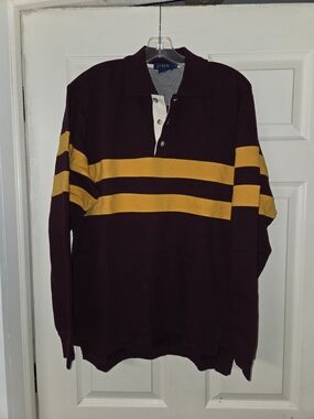 J Crew Mens Sm ( Fits Med) Maroon And Gold Rugby Long Sleeve Shirt Euc